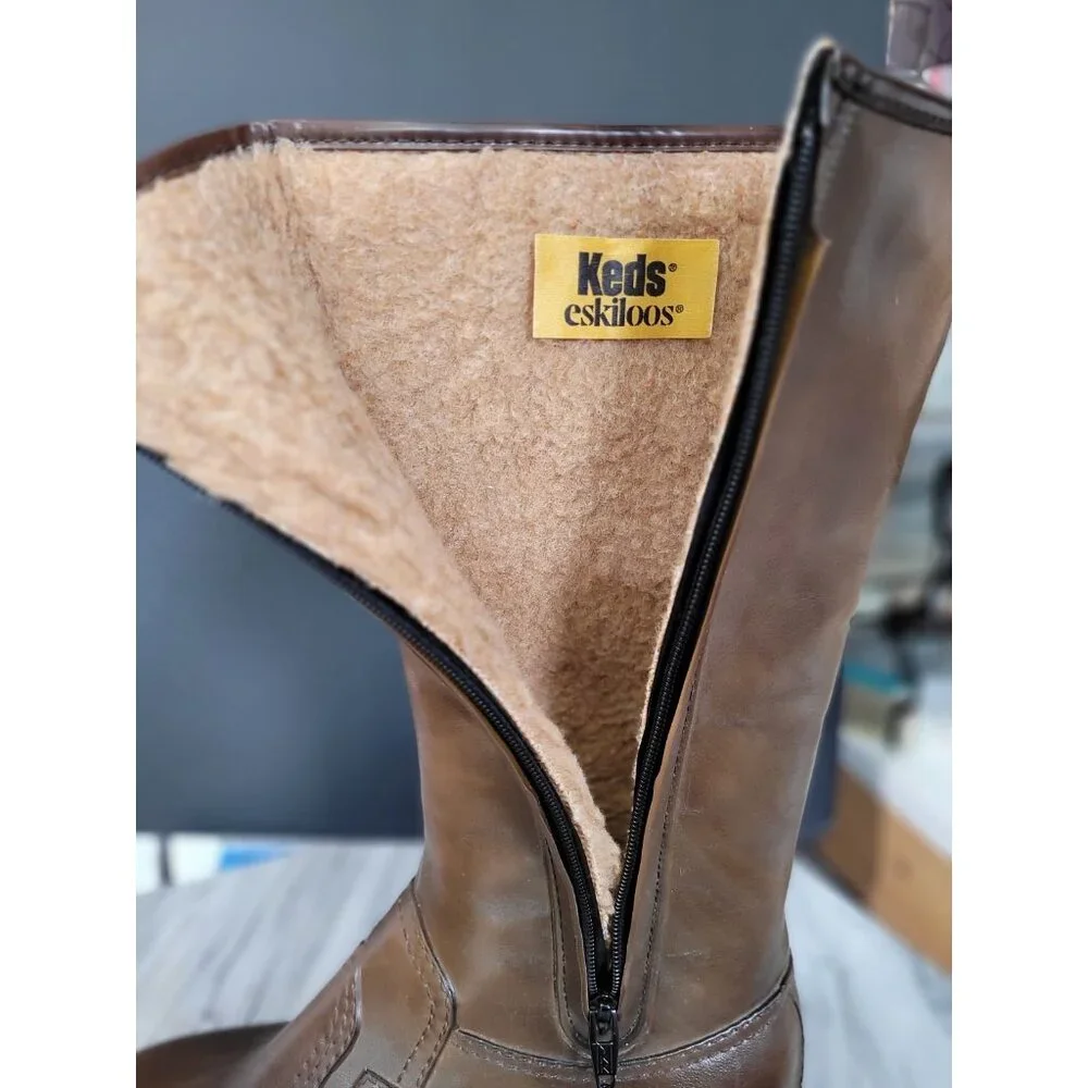 Vintage 1970s Keds Eskiloos Rain Boots Heel Women’s Size 8 Faux Fur Lining Brown - Picture 8 of 10